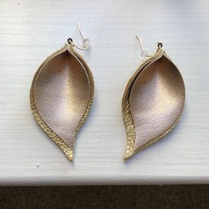 Gold leather leaf earrings